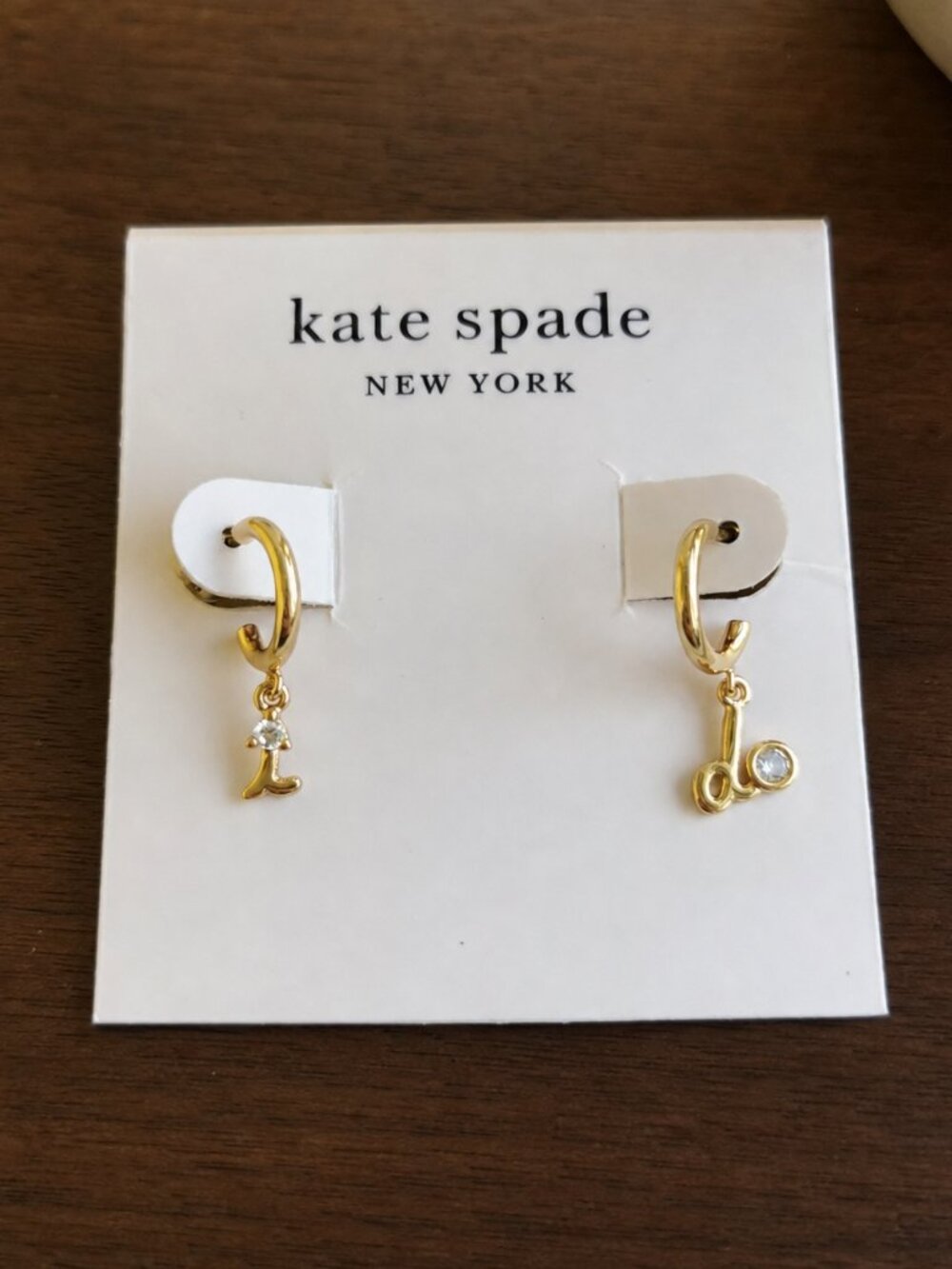 Kate Spade Say Yes I Do GoldClear Huggie Earrings Letter Charm Bridal